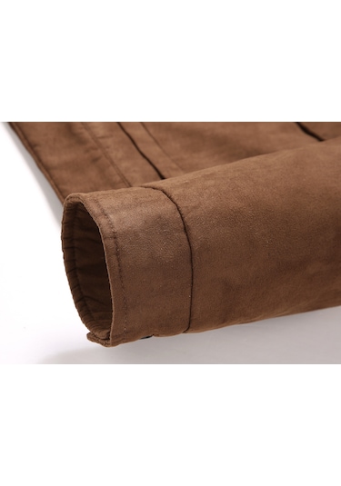 Yeni Erkek Süet Yakalı Peluş Ceket Kahverengi