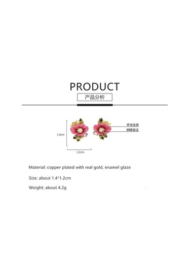 Klasik Bahçe Serisi Kırmızı Çiçek Saplama Küpe Emaye Sır Moda Taze Tatlı Niş Tasarım Küpe Saplama Küpe Altın - Beyaz