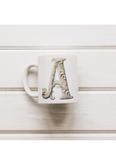 A Harfi Bardak, Monogram 330 Ml Barok Oymalı Görünüm Beyaz
