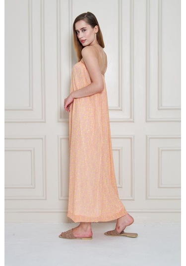 Kadın Straplez Astarlı Şifon Midi Yazlık Elbise 3753374 Pembe