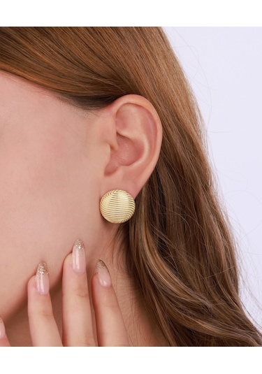 Taşsız Düğme Model Gümüş Küpe - Gold Renk Gümüş