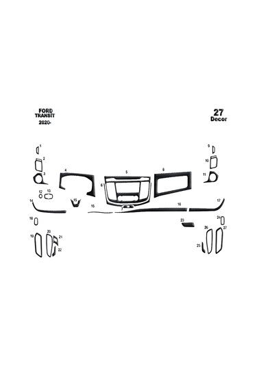 Ford Transit Konsol-torpido Kaplama 2020- 27 Parça-siyah Karbon Siyah Karbon
