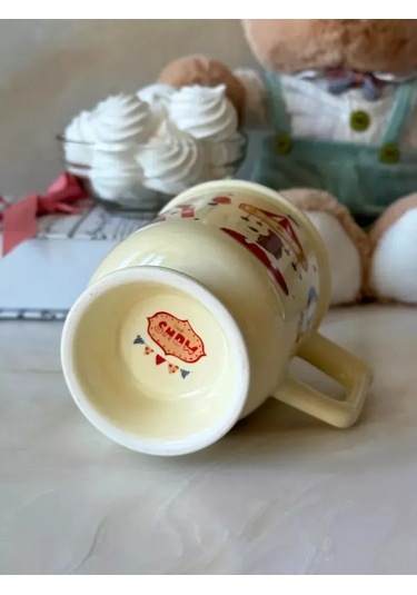 Suofeng Seri Porselen Kupa Ve Kaşık Seti - Beyaz 300 Ml - Glaze Kaplama - Ev, Hediye İçin Uygun Sarı