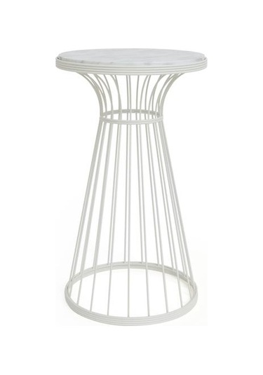 Begüsa Teksas Mermer Görünümlü Yan Sehpa - Beyaz Beyaz