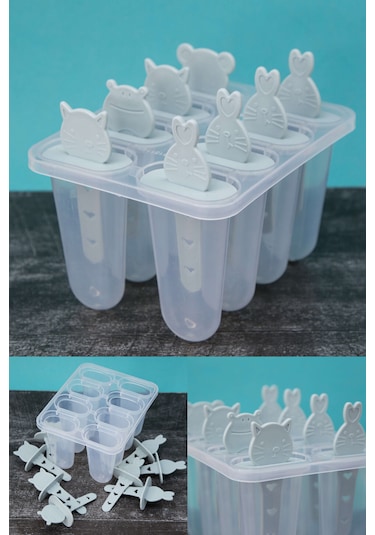Hayvan Karikatür Desenli 6 Bölmeli Çubuklu Dondurma Kalıbı