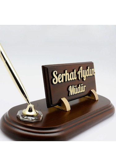 Tek Kalemli Ahşap Kabartma Masa İsimliği Ahşap Masa İsimlik