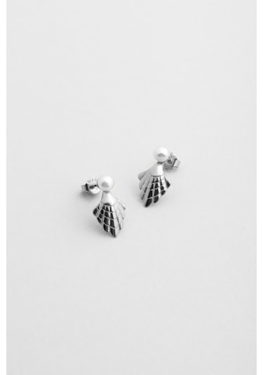 So Chic İnci Kabuğu 18 Ayar Beyaz Altın Kaplama Gümüş Küpe Beyaz