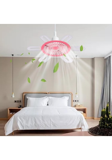Homyl E27 Soket Fan Işık Küçük Tavan Vantilatörü Pembe