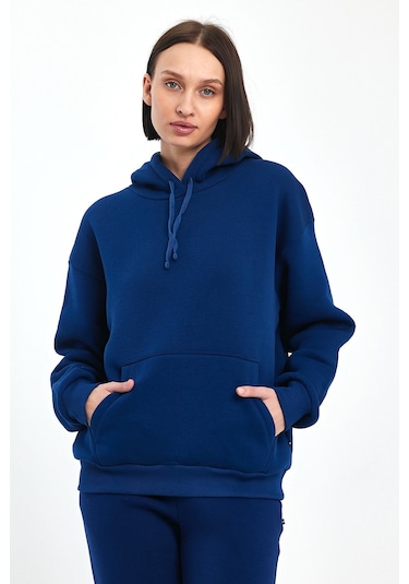 Odda Kadın Kapüşonlu Şardonlu Sweatshirt Siyah
