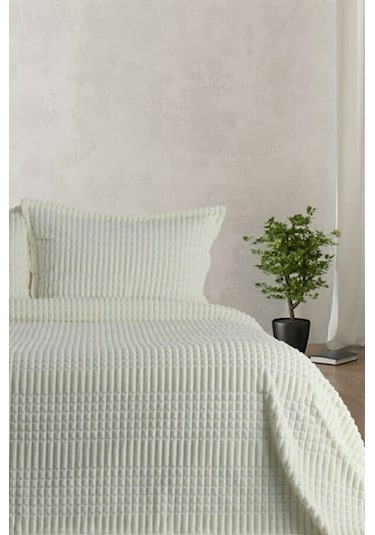 Merinos Modern Line 3 Parça Battaniye Seti - Kemik Ekru Renk Tek Ebat Bed