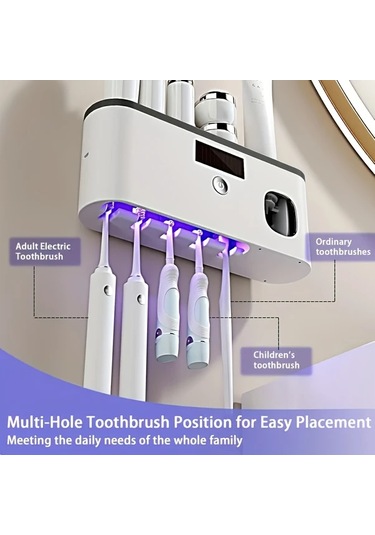 Oldfriend Usb Şarjlı Akıllı Diş Fırçası Askısı 5 Gözlü Duş Jeli Dispenserli Beyaz Siyah Siyah Ve Beyaz Renk