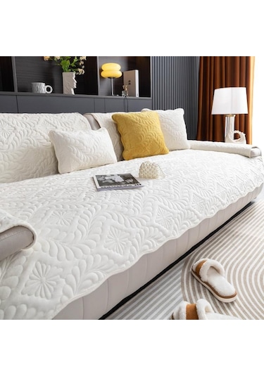 Bej Peluş Kanepe Havlusu Kış Avrupa Tarzı Kısa Kanepe Örtüsü Düz Renk Kaymaz Kanepe Örtüsü Oturma Odası İçin Evrensel 70 70cm