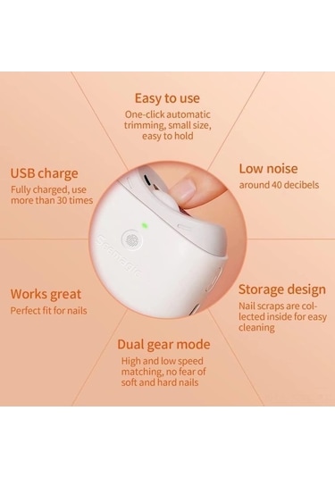 Ulzyvf Otomatik Usb Şarjlı Tırnak Makinesi - Bebek & Yetişkinler İçin 2 Hız, Aydınlatmalı, Törpülü Beyaz Beyaz