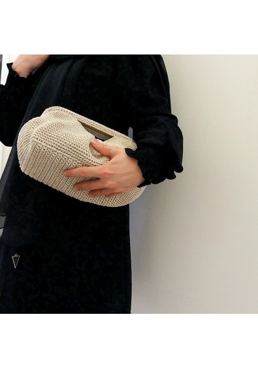 Parlak Tutmalı El Çantaları , El Yapımı Işıltılı Clutch, Örgü El Çantası Bej - Bej