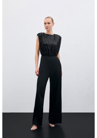 Sateen Payetli Saten Tulum - Siyah-135933 Siyah