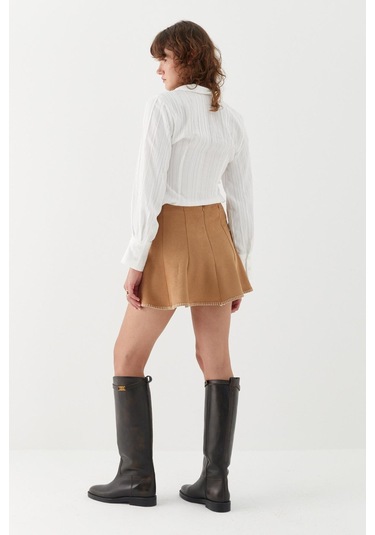 Nakış Detaylı Süet Etek Bej Bej