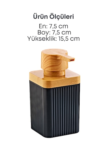 Gold Metal Standlı Siyah Ahşap Detaylı Sıvı Sabunluk
