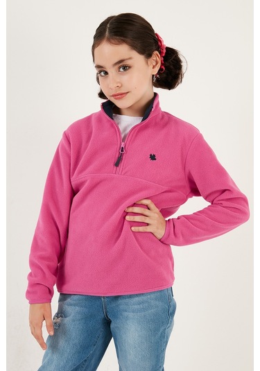 Lela Yumuşak Dokulu Fermuarlı Dik Yaka Şardonlu Kışlık Unisex Çocuk Polar 5905002 Fuşya