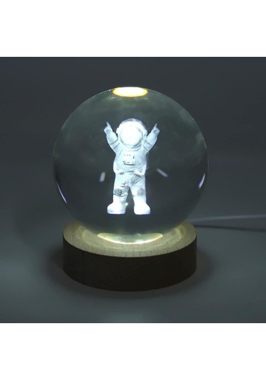 Szypzstore 3d Astronot Kristal Top Gece Lambası, Led Ahşap Tabanlı Lazer Oymalı Şeffaf Cam Top, Doğum Günü Hediyeleri Için Çok Renkli Dekoratif Sevimli Astronot Lambası, Çocuklar, Ev Pıp2fk Siyah
