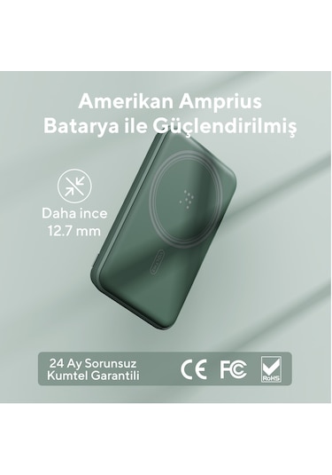Voltme Yeşil Magpak 5000mah Magsafe Kablosuz Powerbank- 22.5w Yeşil