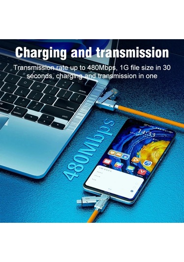 Nnbılı 4 In 1 120w Usb Tip C - Tip C Ios Kablosu 3 In 1 Pd 100w Hızlı Şarj Veri Black 1m