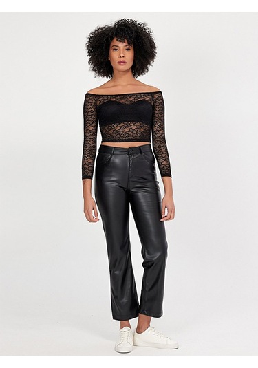 Ltb Dantel Omuzu Açık Crop Top Sweatshırt Siyah 013198124261622 - 200