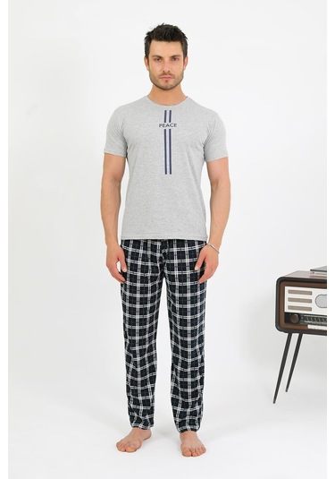 Akbeniz Erkek Pamuk Kısa Kol Pijama Takım Gri 6875 Gri