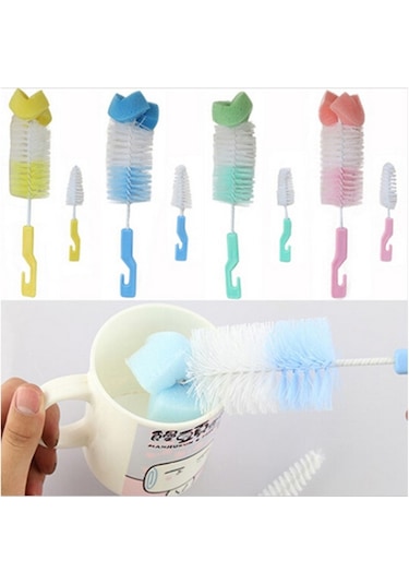 Sones 2 Set Bebek Emzik Süt Şişesi Bardak 360 Derece Sünger Temizleyici Emzik Fırçası, Rastgele Renk Teslimatı