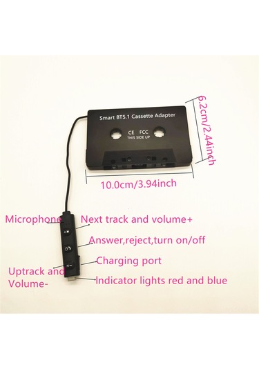 Shineyee Araç Kaset Çaları Bluetooth 5.1 Dönüştürücü - Kablosuz Müzik Akışı, Düşük Pil Uyarısı, Evrensel Uyumlu Mt60