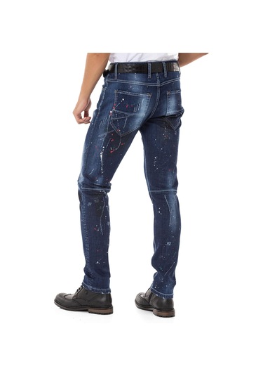 Cd783 Püskürtme Boya Detaylı Erkek Jean Pantolon Blue