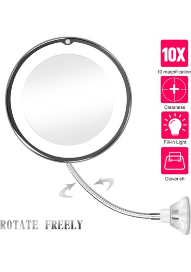 Yifomall Led Büyütmeli Aynalı Yaratıcı Banyo Makyaj Aynası, Emici Tabanlı, 10x Büyütme, Pil Gerekli