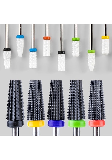 Trendooze Siyah 5 İn 1 Seramik Tırnak Matkap Ucu - Gümüş Renkli, Elektrikli Matkap İçin