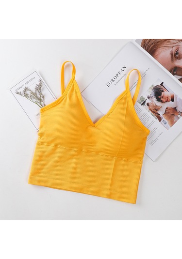 Ece's Design İnce Askılı Crop Atlet Soft Dokulu Rahat Bralet Üst W1011 Sarı