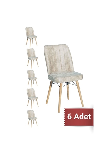 Avenza Living Kare Gold Mutfak Sandalyesi 6 Adet Krem