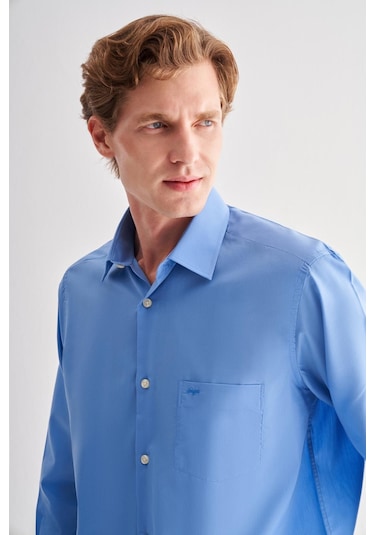 Saks Sert Yaka Uzun Kol Easy To Iron Comfort Fit Pamuklu Gömlek 1004255182 - Saks