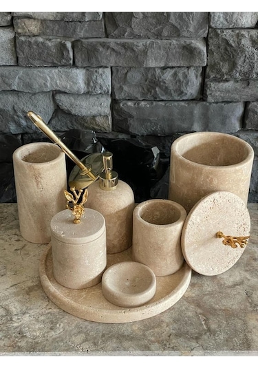 Light Traverten 7'li Banyo Seti Aksesuarlı Beyaz