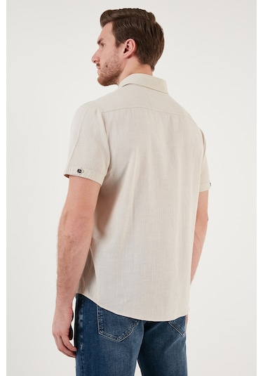 Buratti Düğmeli Yaka Pamuklu Slim Fit Cepli Erkek Gömlek Cf21S111153 Taş