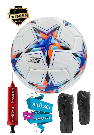 Şampiyonlar Ligi Futbol Topu Pompa Ve Tekmelikli 3'lü Set Sert Z Mor