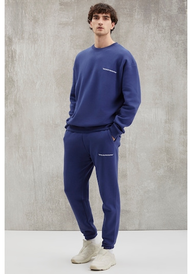 Marshall  Erkek Pamuklu Içi Polarlı Nakışlı Relaxed Lacivert Eşofman Takımı