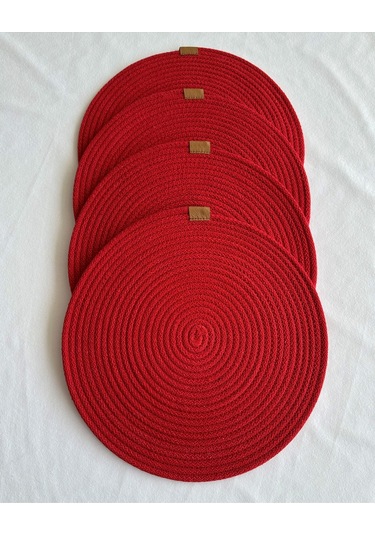 Yuvarlak Amerikan Servis Sofra Altlığı, Masa Dekoru Supla 33x33 4lü Kırmızı