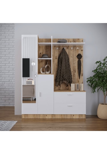 Robinhome Robin Home Jessie Vestiyer Ayakkabılık Portmanto Aynalı Raf Çam