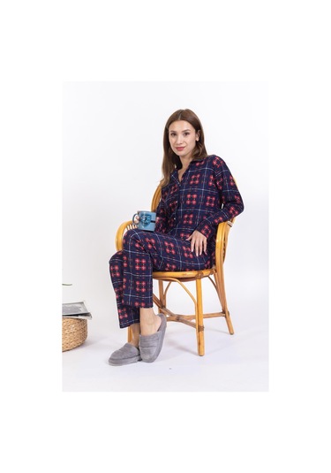 Yeni Sezon Düğmeli Süet Kadın Pijama Takımı 5503-lacivert Lacivert