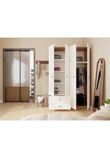 4 Kapaklı 2 Çekmeceli Gardırop Marbellakiraz/beyaz Renk