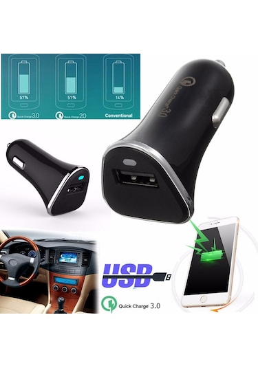Yeniled Hızlı Şarj 3.0 Usb Voiture Chargeur Rapide Adaptateur Pr Telefon Mp4 - Siyah - Siyah Siyah