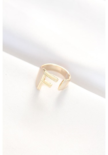 F Harfli Altın Renk Yüzük Ayarlanabilir Çok Renkli