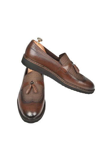 Deepsea Erkek Kahve Deepsea Lazer İşlemeli Püsküllü Yüksek Ortopedik Taban Orjinal Deri Ayakkabı 2509981 Kahve