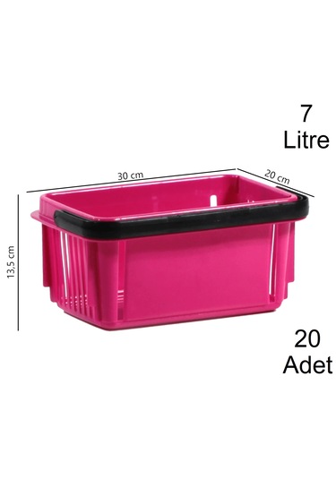 7 Litre Plastik Kozmetik Alışveriş El Sepeti Fuşya 20 Adet / En:20 Boy:30 Yükseklik:13,5 Cm Fuşya