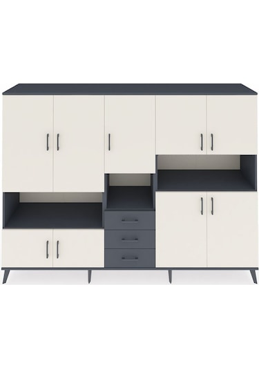 Hyperion Dolap 13 Raflı 3 Çekmeceli 9 Kapaklı 220x44x163 Antrasit Antrasit-aytaşı/antrasit