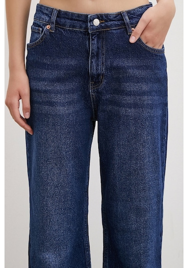 Never More Yüksel Bel Wide Leg Jean Lacivert Lacivert