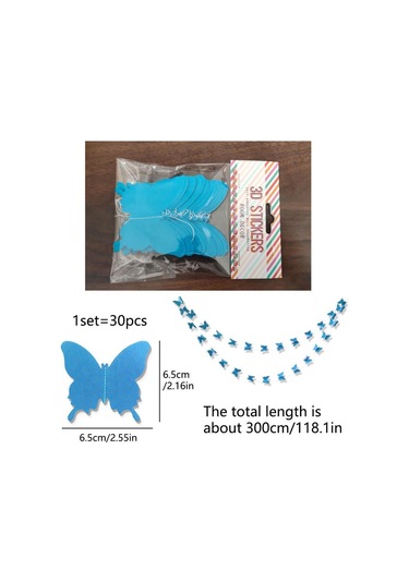Düğün Doğum Günü Parti Dekoru Kağıt Kelebek Dizesi Mavi Renk